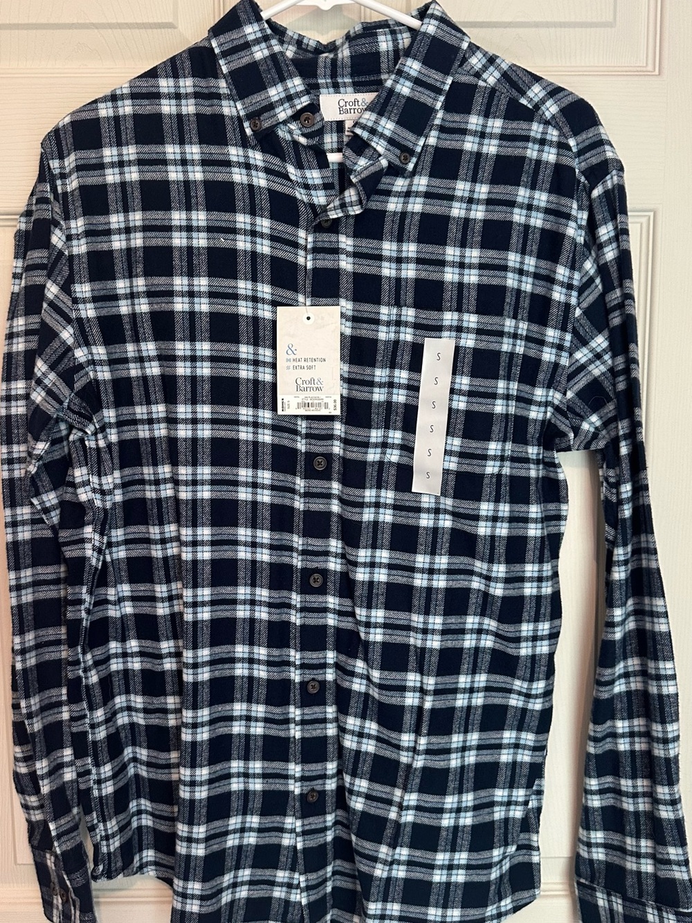 croft & barrow Navy and White Plaid Button-Down Shirt